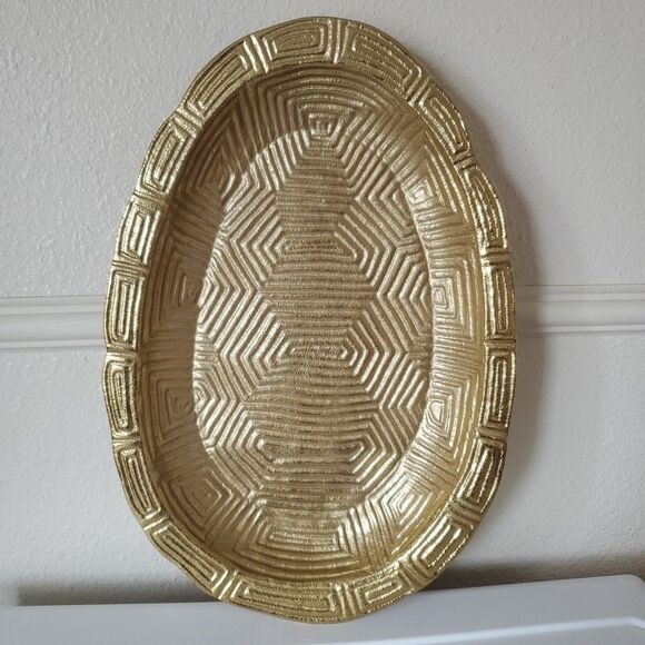 Gold Tone Metal Decorative Home Decor Wall Hanging Art Oval Platter Threshold - Picture 1 of 16